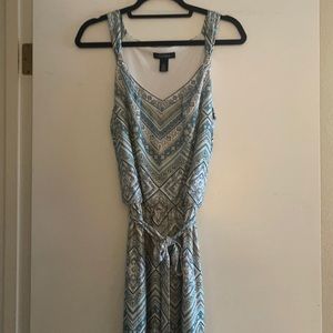 White House Black Market white/green print blouson dress